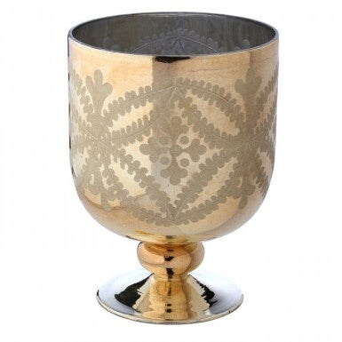 8" Etched Footed Glass Goblet