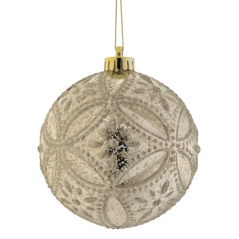 130MM Mercury Glitter Floret Ball Ornament, Taupe