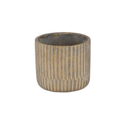 5.5" Cement Ribbed Pot, Green/Whitewash