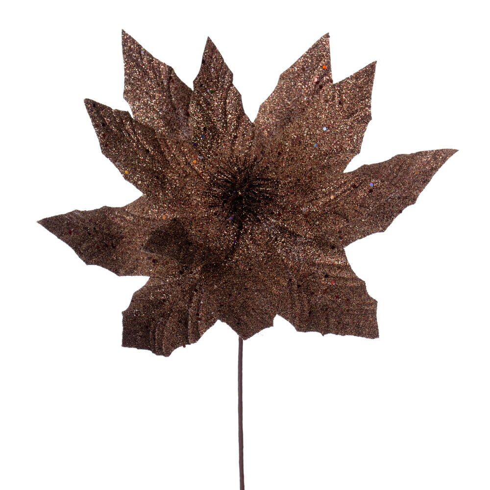 14" Mocha Glitter Poinsettia