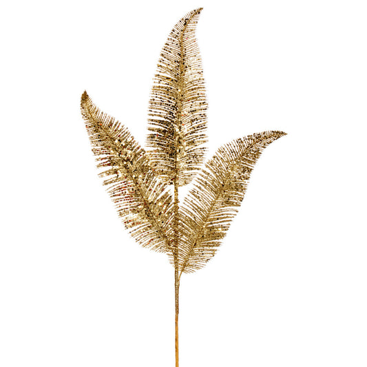 24.5" Gold Feather Fern Glitter Spray