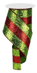 4" Large Glitter Ribbon, Lime/Red