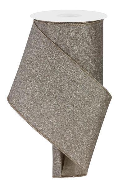 Fine Glitter on Burlap Ribbon, Taupe