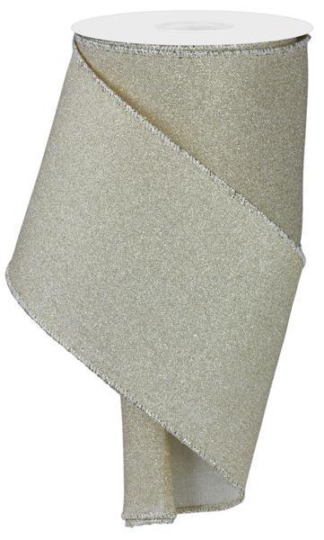 Fine Glitter on Burlap Ribbon, Light Gold