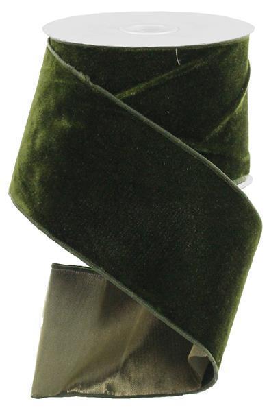 4" Moss Green & Gold Velvet Metallic Back Ribbon