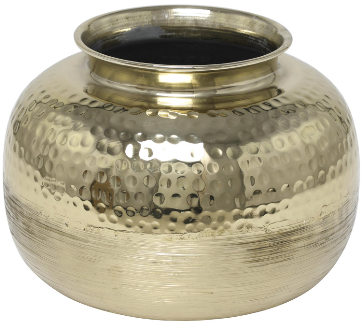 10" Aluminum Vase w/ Hammered Top, Gold