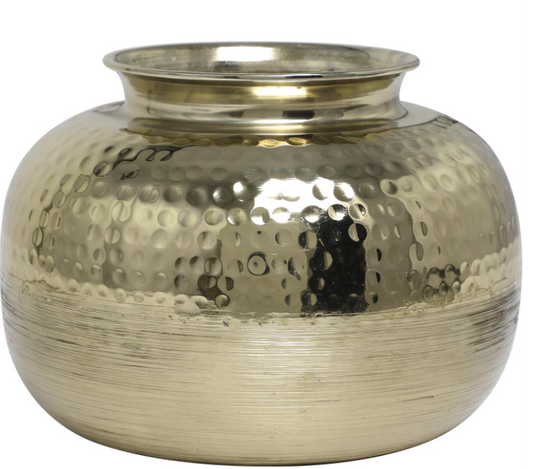 12" Aluminum Vase w/ Hammered Top, Gold