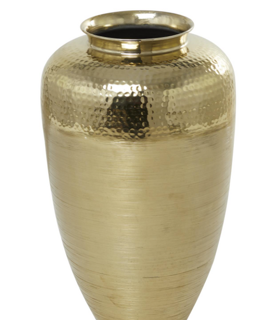 20" Aluminum Vase w/ Hammered Top, Gold