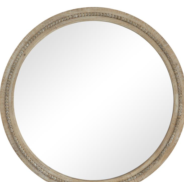 44" Round Wooden Beaded Mirror