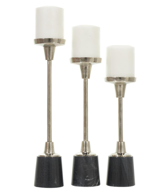 Silver and Black Marble Candleholders, Set of 3