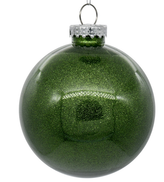 6" Moss Green Glitter Clear Ball Ornament