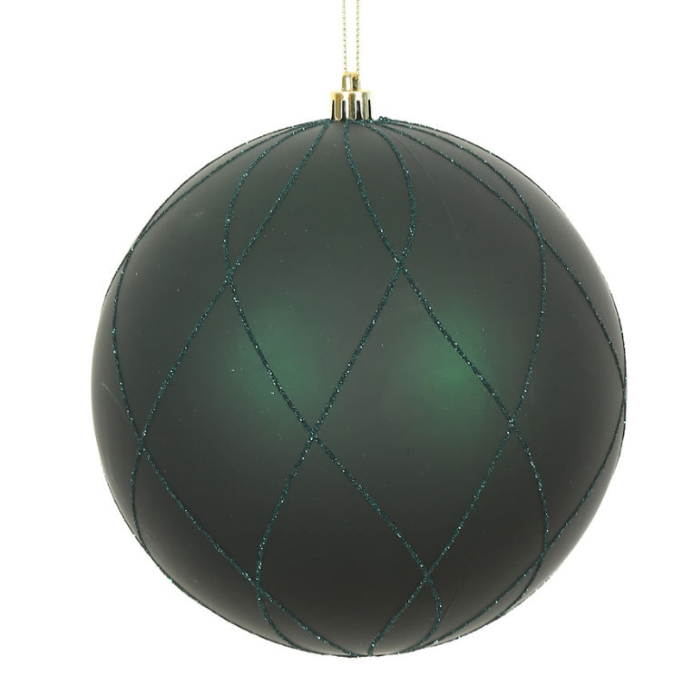 6" Midnight Green Matte Glitter Swirl Ball Ornament