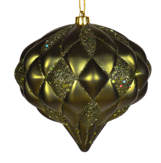 5.7" Olive Matte Glitter Diamond Ornament