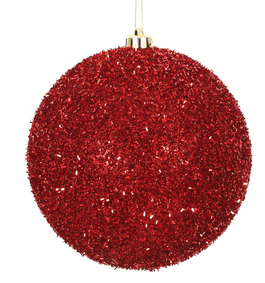 6" Red Tinsel Ball Ornament