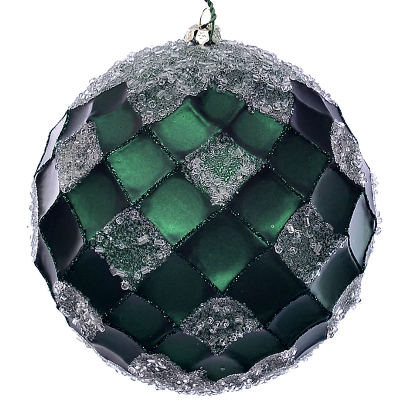 4.75" Emerald Net Beaded Ball Ornament