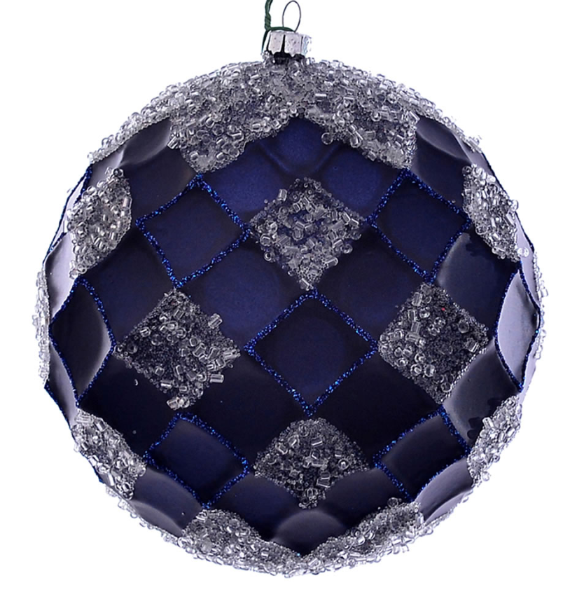 4.75" Midnight Blue Net Beaded Ball Ornament