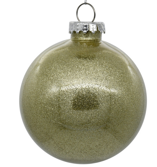 6" Champagne Glitter Clear Ball Ornament