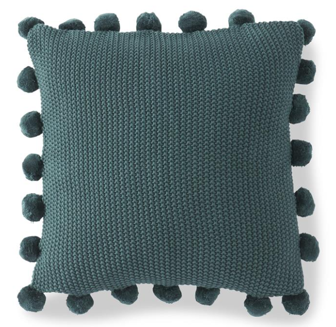 Moss Stitch Knit Pom Pillow, Green