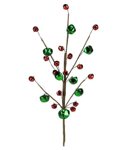 16.5" Jingle Bell Spray, Red/Green