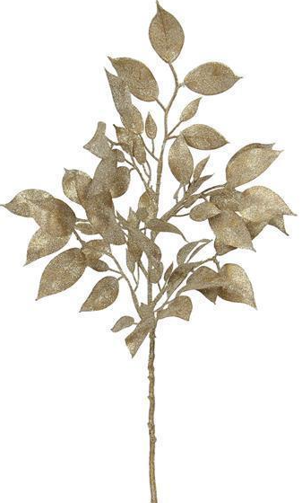 19.5” Glitter Bay Leaves Spray, Champagne