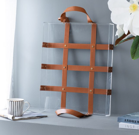 Clear Decorative Tray with Leather Straps