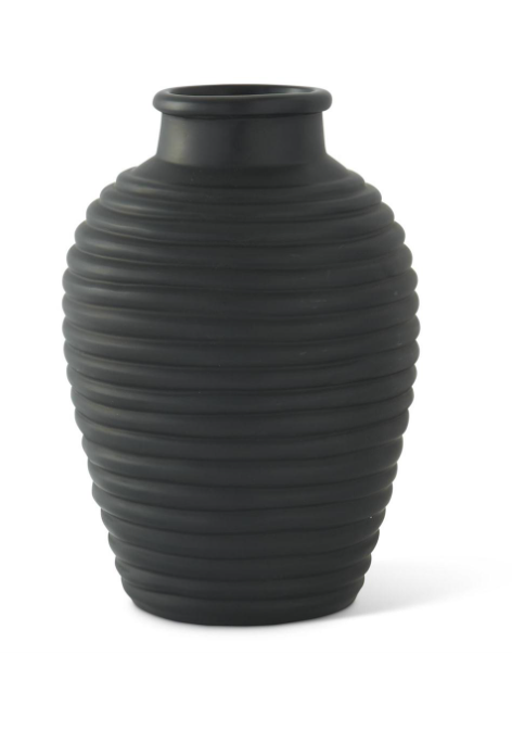 17.25" Matte Black Ribbed Vase