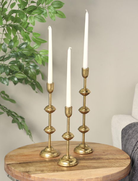 Gold Metal Slim Candleholders, Set of 3