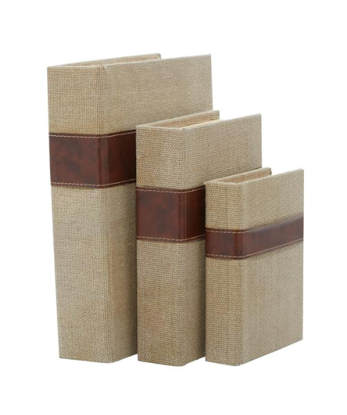 Brown Linen Faux Storage Book, Set of 3