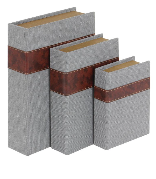 Gray Linen Faux Storage Book, Set of 3