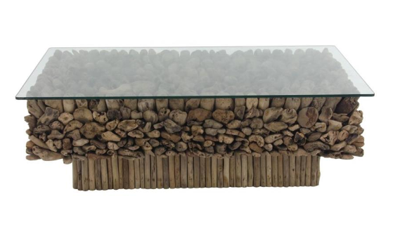 Natural Driftwood Pedestal Rectangular Coffee Table