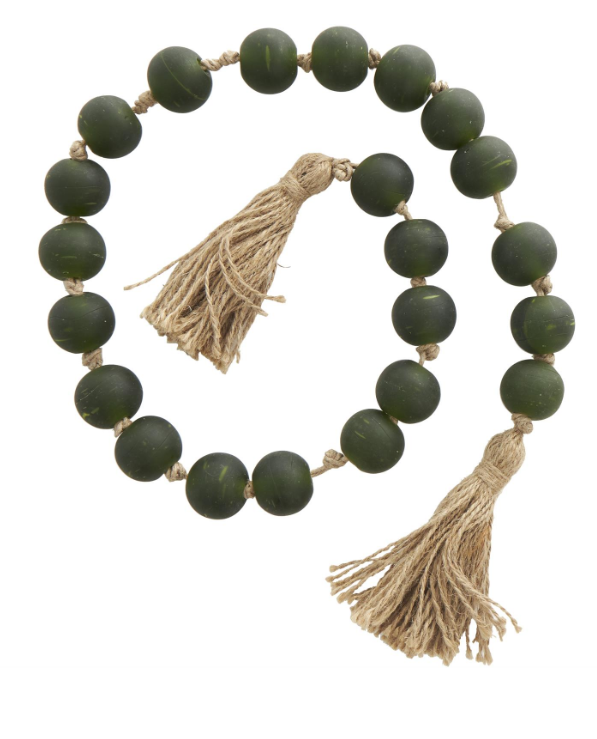 Green Glass Handmade Round Strand of Beads w/Tassel