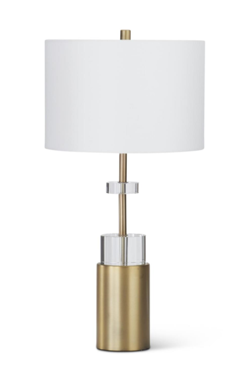Gold Metal & Crystal Table Lamp w/Cream Shade