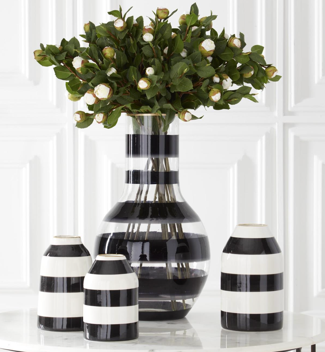 Black & White Striped Ceramic Vase (Various Sizes)
