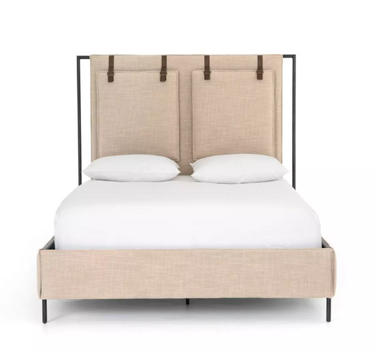 Leigh King Upholstered Bed, Palm Ecru