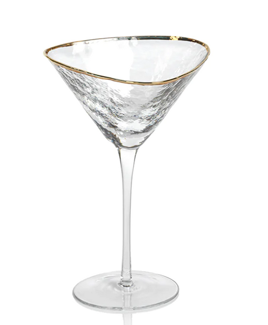 Aperitivo Triangular Martini Glass, Clear w/Gold Rim