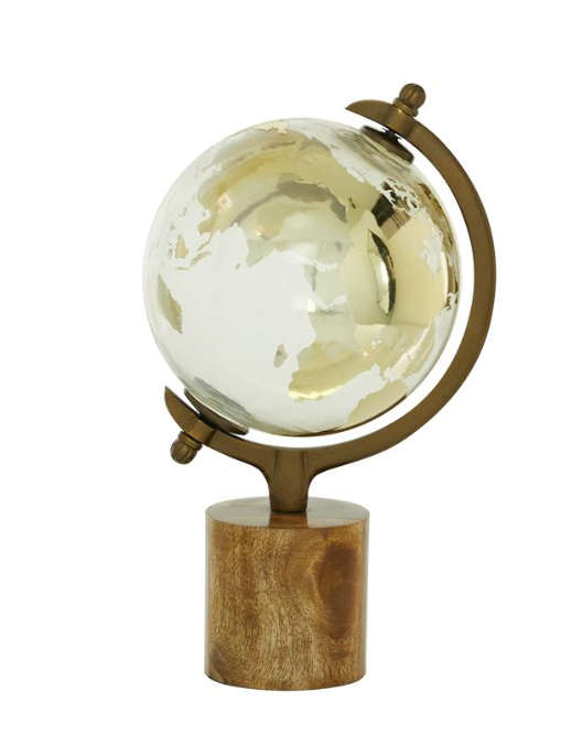 Gold and Wood Globe w/Brown Base