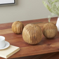 Brown Teak Wood Hand Carved Orbs, Set of 3