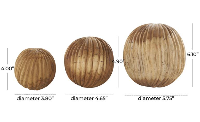 Brown Teak Wood Hand Carved Orbs, Set of 3