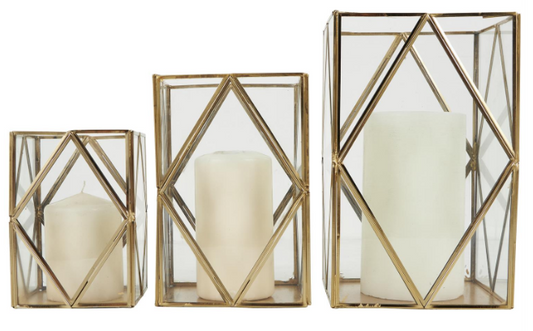 Gold Geometric Diamond Patterned Lanterns (Various Sizes)