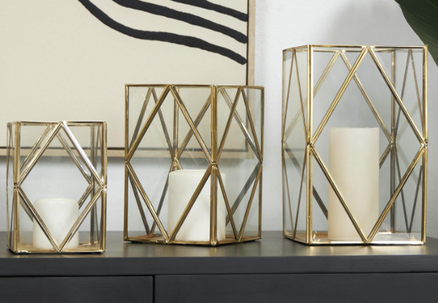 Gold Geometric Diamond Patterned Lanterns (Various Sizes)