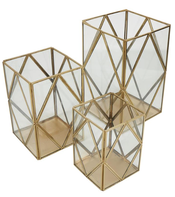 Gold Geometric Diamond Patterned Lanterns (Various Sizes)