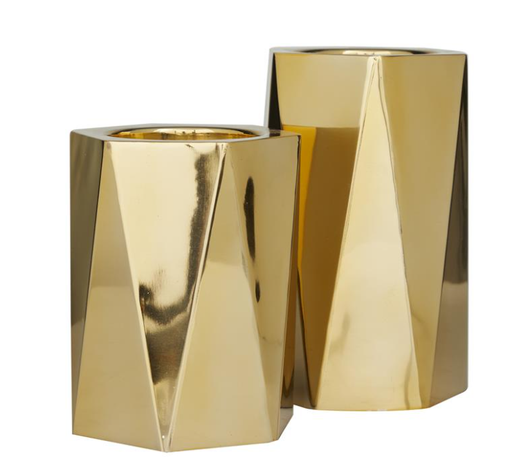 Gold Steel Candleholders Set of 2