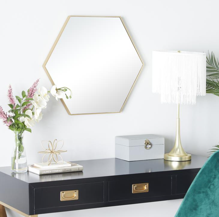 Gold Wooden Hexagon Mirror