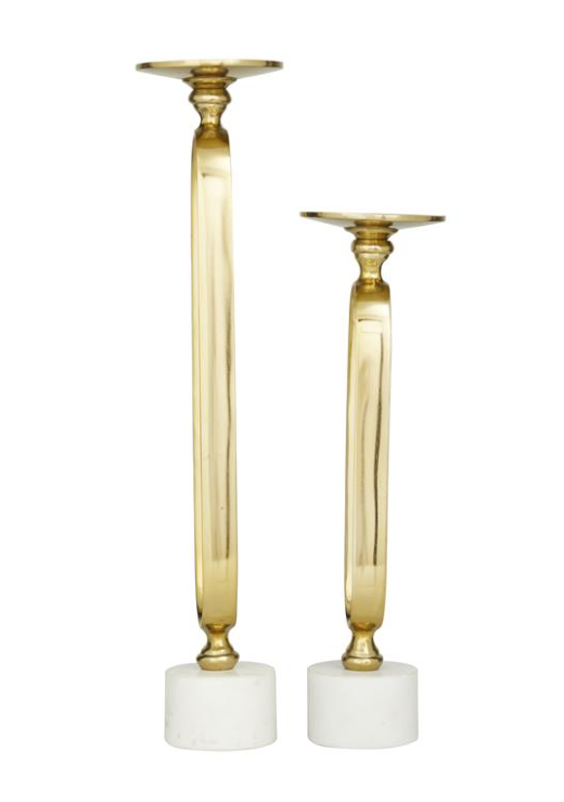 Gold Aluminum Metal Candle Holders, Set of 2