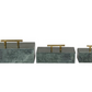 Green Marble Boxes w/Gold Bar Handles, Set of 3