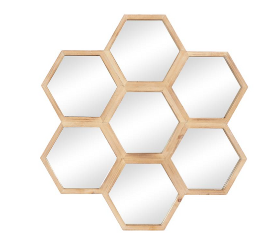 Brown Wood Handmade Honeycomb Mirror