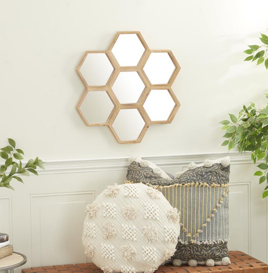 Brown Wood Handmade Honeycomb Mirror