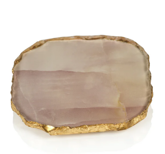 Agate Marble Glass Coaster w/ Gold Rim & Pink Tone