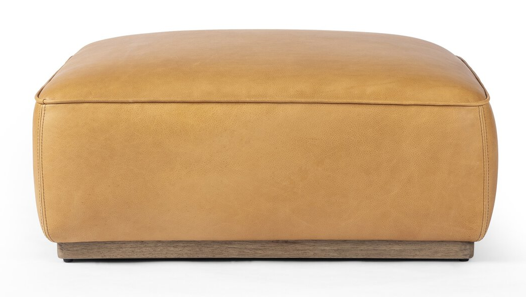 Leather Sinclair Square Ottoman, Butterscotch