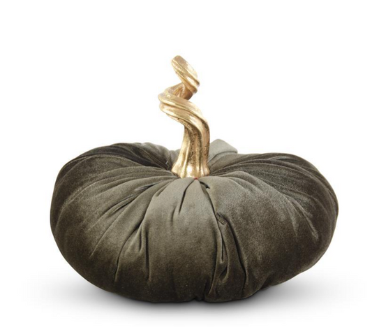 10" Green Velvet Stuffed Pumpkin w/ Gold Stem